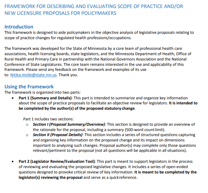 state of minnesota scope of practice framework